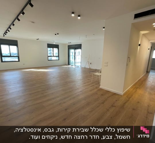 חדר עם רצפת עץ, כבלים חשמליים על הקיר